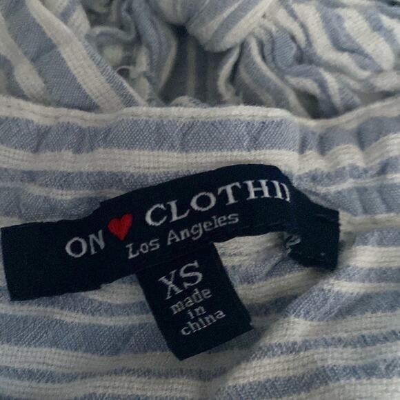 One Clothing White and Blue Stipe Tie Button V Neck Top Size XS - Picture 6 of 7